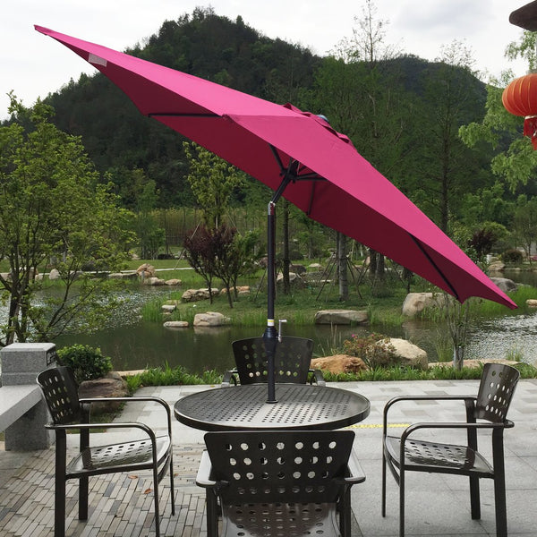 English Elm 9FT Outdoor Patio Umbrella with 108" Hex Canopy, Crank Lift & Tilt, UV40+ Weather-Resistant Steel Pole Burgundy W65632232