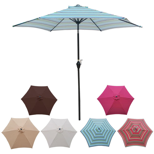 English Elm 9FT Outdoor Patio Umbrella with 108" Hex Canopy, Crank Lift & Tilt, UV40+ Weather-Resistant Steel Pole Blue striped W65632235