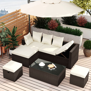 English Elm Go Outdoor 5 Piece Pe Rattan Sectional Sofa Set with Tempered Glass Table FG201206AAA