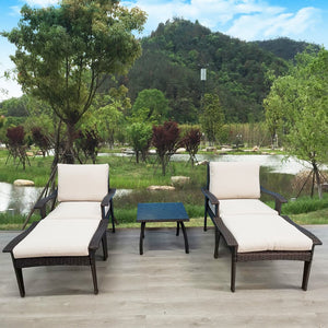 English Elm Outdoor Rattan Patio Lounge Set with Table & Ottoman, 5-Level Adjustable Chaise, Weather-Resistant Cushions W656S00001