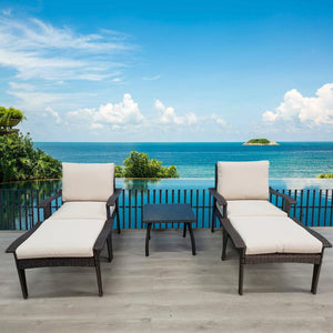 English Elm Outdoor Rattan Patio Lounge Set with Table & Ottoman, 5-Level Adjustable Chaise, Weather-Resistant Cushions W656S00001