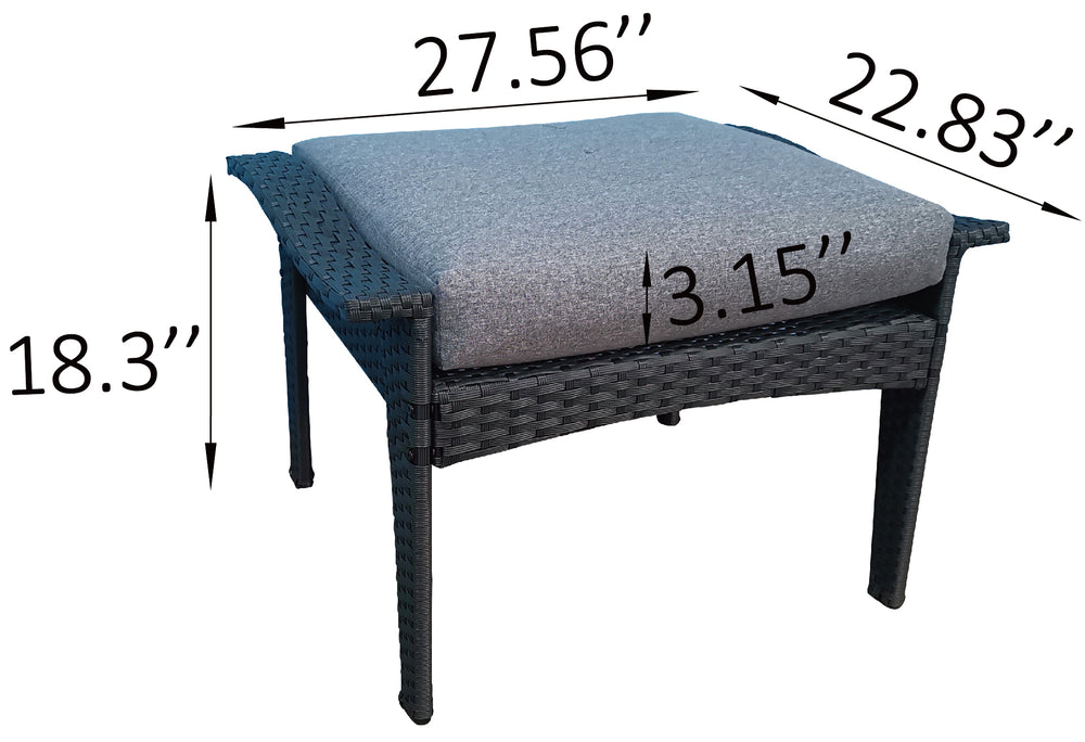 English Elm Patio 5-Piece Rattan Seating Set with Glass Table Gray Weather-Resistant Chairs, Ottoman, Cushions W656S00002