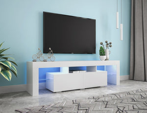 English Elm Modern Led Media Console with Remote Lighting Mdf Glass Top Living Room Storage W33131188