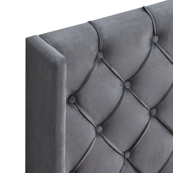 English Elm Velvet Wingback Platform Bed Tufted Headboard Low Profile Queen Bedroom Frame W31128434