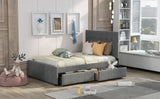 Hearth and Haven Linen Upholstered Twin Size Platform Bed with Headboard and 2 Drawers, Grey GX000505AAE