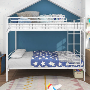English Elm Twin-Over-Twin Metal Bunk Bed with Ladder, Full Guardrails, Space-Saving Underbed Storage, White W84034153