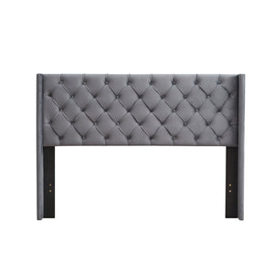 English Elm Velvet Wingback Platform Bed Tufted Headboard Low Profile Queen Bedroom Frame W31128434