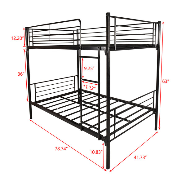 English Elm Twin Metal Bunk Bed Twin over Twin Sturdy Guardrail Ladder Space-Saving High Bottom 36" PlayFriendly W84034154