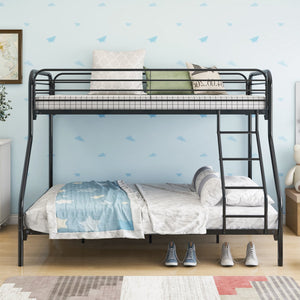 English Elm Heavy Heavy Duty Twin-Over-Full Metal Bunk Bed Frame, 20% Stronger Noise-Free Platform, Black with 9.25" Under-Storage Space W840127266