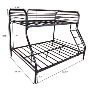 English Elm Heavy Heavy Duty Twin-Over-Full Metal Bunk Bed Frame, 20% Stronger Noise-Free Platform, Black with 9.25" Under-Storage Space W840127266