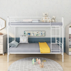 English Elm Twin-Over-Twin Metal Bunk Bed with Ladder, Full Guardrails, Space-Saving Underbed Storage, White W84034153