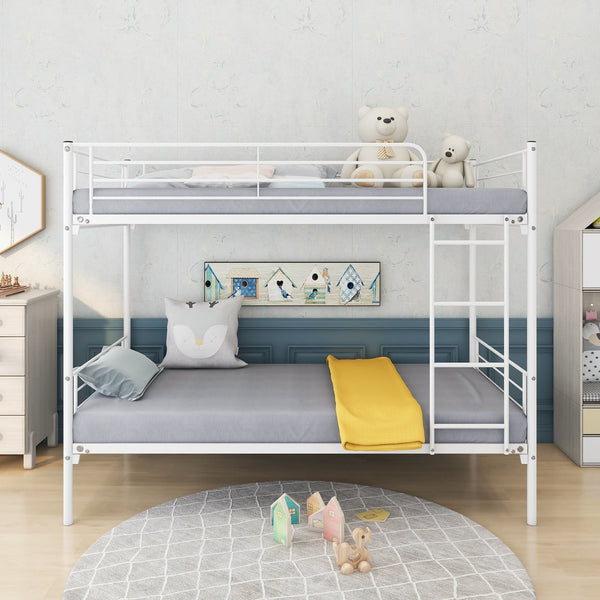 English Elm Twin-Over-Twin Metal Bunk Bed with Ladder, Full Guardrails, Space-Saving Underbed Storage, White W84034153