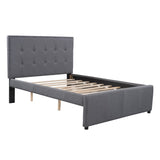 Linen Upholstered Twin Size Platform Bed with Headboard and 2 Drawers, Grey