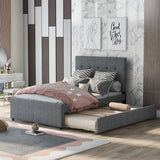 Hearth and Haven Full Size Platform Bed with Tufted Headboard and Trundle, Grey SM000506AAE