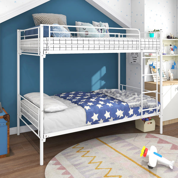 English Elm Twin-Over-Twin Metal Bunk Bed with Ladder, Full Guardrails, Space-Saving Underbed Storage, White W84034153
