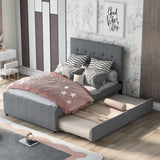 Hearth and Haven Full Size Platform Bed with Tufted Headboard and Trundle, Grey SM000506AAE