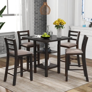 English Elm Trexm Rubberwood Counter Height Dining Set Espresso Finish Upholstered Chairs ST000034AAP