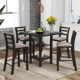 Hearth and Haven Perry 5 Piece Dining Table Set with Padded Chairs and Storage Shelving, Espresso