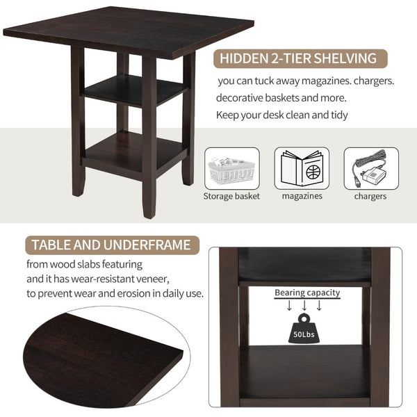 English Elm Trexm Rubberwood Counter Height Dining Set Espresso Finish Upholstered Chairs ST000034AAP