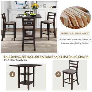 English Elm Trexm Rubberwood Counter Height Dining Set Espresso Finish Upholstered Chairs ST000034AAP