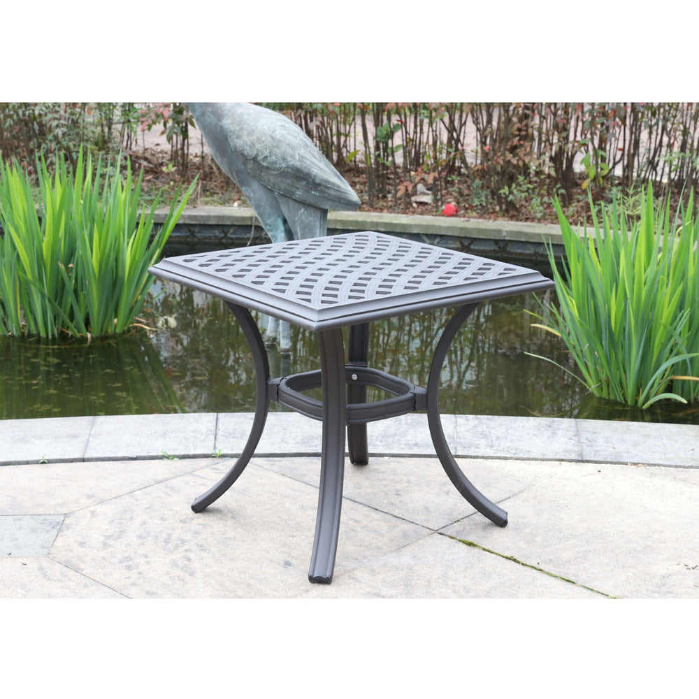English Elm End Table Espresso Brown - 22" Square Weather-Resistant Aluminum Patio Table, Lattice Top, 100 lb Capacity ABQ-AHF-LD7289E-21