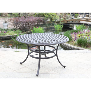 English Elm Round Dining Table Espresso Brown – Halston 49" Aluminum Patio Table for 4 with Umbrella Hole, Weather-Resistant Elegance ABQ-AHF-LD7289A-49