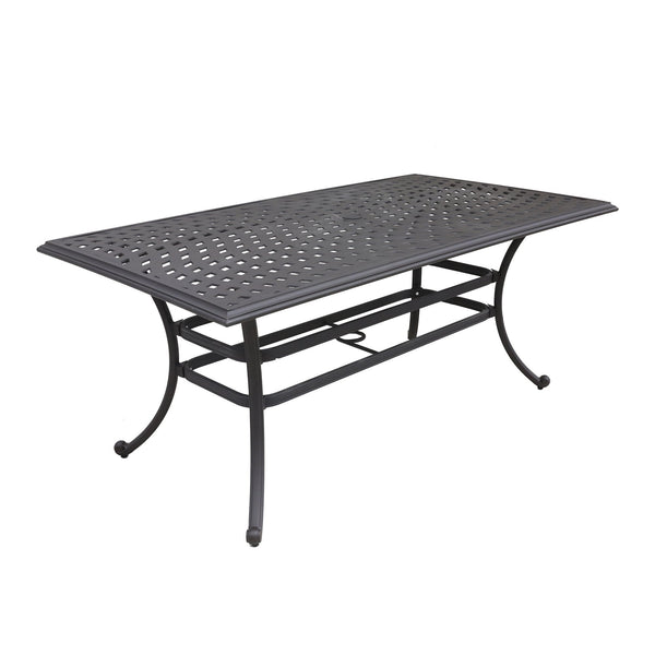 English Elm Rectangle Dining Table Espresso Brown - Spacious 68" x 38" Aluminum Patio Table with Umbrella Hole, Durable Powder-Coat Finish ABQ-AHF-LD7289C-38-68