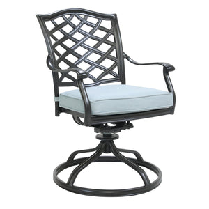 English Elm Dining Swivel Chair Light Blue Set of 2 - Weather-Resistant Aluminum Patio Seats with Swivel Rocking Comfort and Removable Cushions ABQ-AHF-LD15727-11