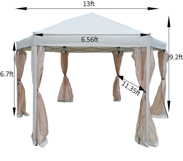 English Elm 13 13 Ft Pop-Up Gazebo Tent - 6-Sided Hexagonal Steel Frame, Mesh Screens, Side Walls, Wheeled Bag W65632230