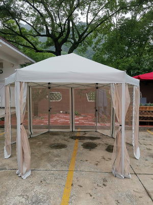 English Elm 13 13 Ft Pop-Up Gazebo Tent - 6-Sided Hexagonal Steel Frame, Mesh Screens, Side Walls, Wheeled Bag W65632230