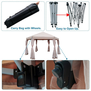 English Elm 13 13 Ft Pop-Up Gazebo Tent - 6-Sided Hexagonal Steel Frame, Mesh Screens, Side Walls, Wheeled Bag W65632230