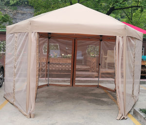 English Elm 13 Ft. Pop-Up Gazebo 13x13x9.2ft Hexagonal Steel Frame Patio Canopy with Mesh Walls & Bag W65632229