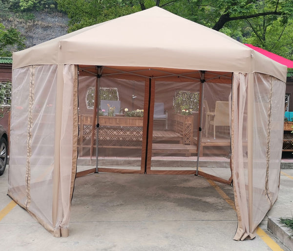 English Elm 13 Ft. Pop-Up Gazebo 13x13x9.2ft Hexagonal Steel Frame Patio Canopy with Mesh Walls & Bag W65632229