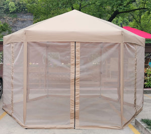 English Elm 13 Ft. Pop-Up Gazebo 13x13x9.2ft Hexagonal Steel Frame Patio Canopy with Mesh Walls & Bag W65632229