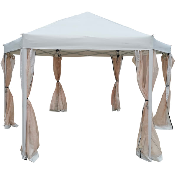 English Elm 13 13 Ft Pop-Up Gazebo Tent - 6-Sided Hexagonal Steel Frame, Mesh Screens, Side Walls, Wheeled Bag W65632230