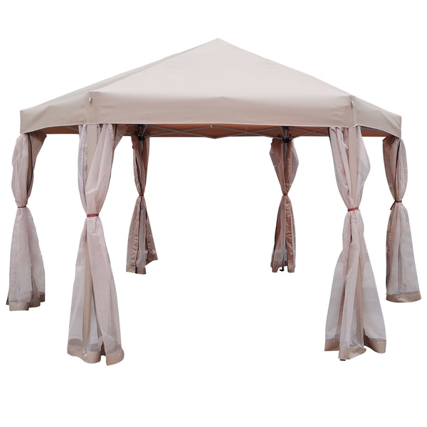 English Elm 13 Ft. Pop-Up Gazebo 13x13x9.2ft Hexagonal Steel Frame Patio Canopy with Mesh Walls & Bag W65632229