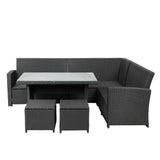 Hearth and Haven 6 Piece Patio Sectional Sofa Set with Glass Table, Ottomans, Black
