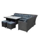 6 Piece Patio Sectional Sofa Set with Glass Table