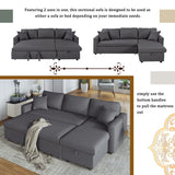 English Elm Upholstery Sleeper Sectional Sofa Grey With Storage Space, 2 Tossing Cushions