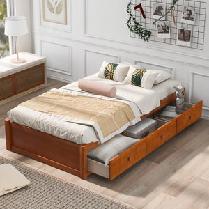 English Elm Twin Platform Storage Bed with 3 Under Frame Drawers Pine Wood Low Profile WF193634AAL
