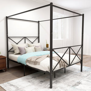 English Elm Metal Queen Platform Bed Frame Black - Reinforced X Design, 500lb Capacity, Noise-Free, 12.4" Storage Space W84034643