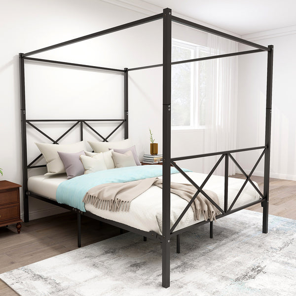English Elm Metal Queen Platform Bed Frame Black - Reinforced X Design, 500lb Capacity, Noise-Free, 12.4" Storage Space W84034643