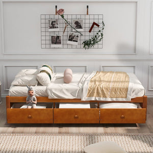 English Elm Twin Platform Storage Bed with 3 Under Frame Drawers Pine Wood Low Profile WF193634AAL