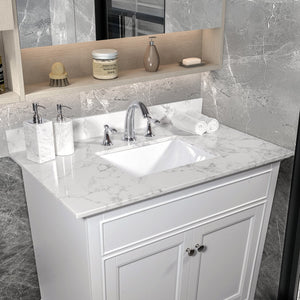 English Elm Montary 31-Inch Carrara Stone Vanity Top With Undermount Sink And Backsplash For Elegant Bathrooms W50921980