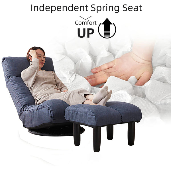 English Elm floor folding reclining chair for living room tatami dormitory—adjustable 3-position comfy space-saving sofa W24417915