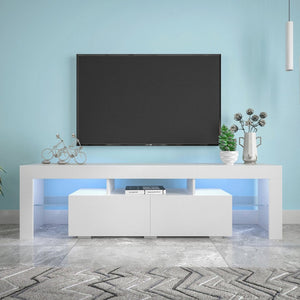 English Elm Modern Led Media Console with Remote Lighting Mdf Glass Top Living Room Storage W33131188