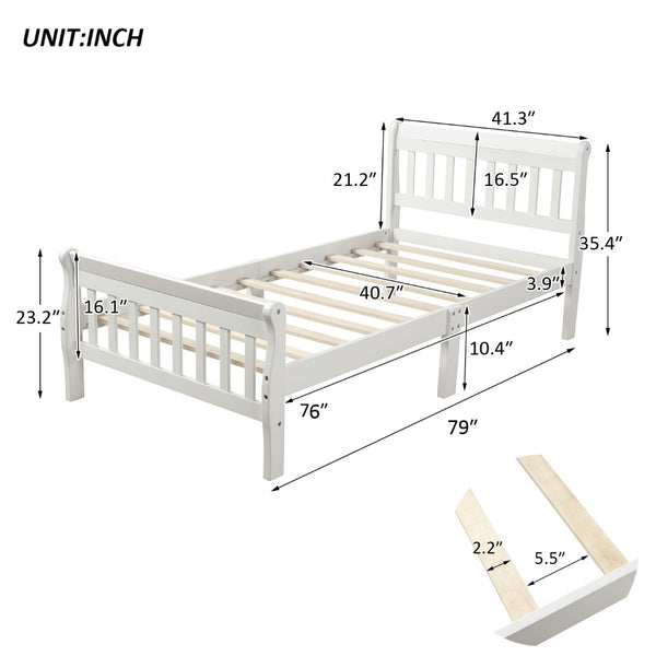 English Elm Wood Sleigh Twin Bed Solid Frame with Curved Headboard and Footboard for Kids Rooms N708P330271K