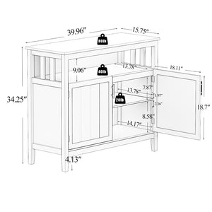 English Elm Kitchen Buffet Server Cabinet with Adjustable Shelves and Scratch Resistant White Finish W28209580