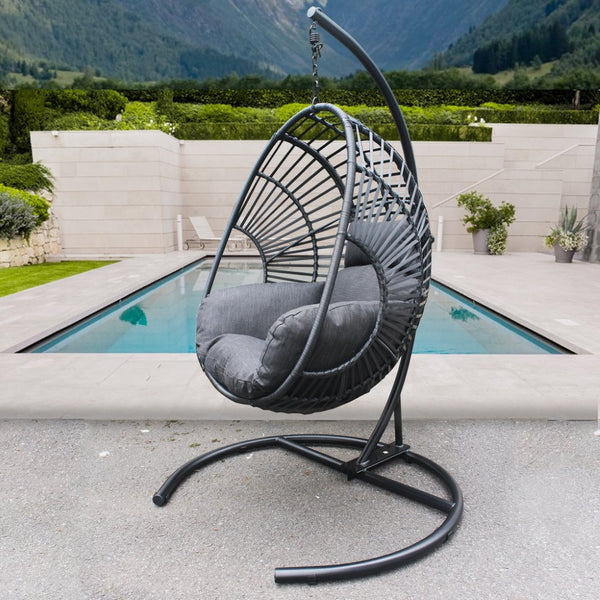English Elm Outdoor Hand Woven Pe Wicker Egg Hanging Chair Seat for Patio Balcony Resort Style W40032678