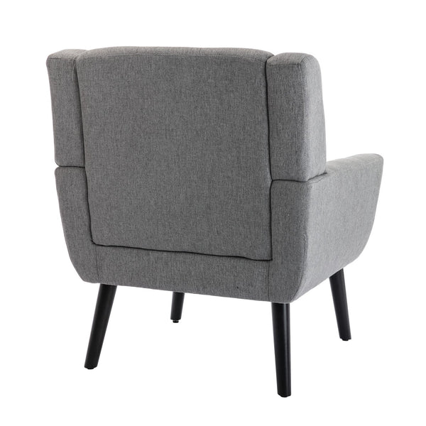 English Elm Modern Soft Linen Ergonomic Accent Chair with Solid Wood Black Legs, Tight Back Support, 250 lb Capacity Light Gray W67634084